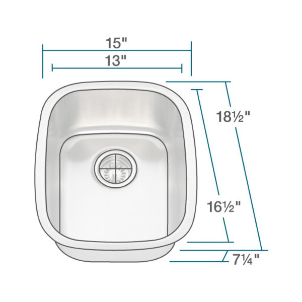 René Stainless Steel 15" L x 19" W Undermount Bar Sink with Cutting